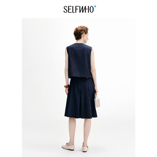 [马君妍同款]SELFWHO进口仿麻竹节水洗牛仔马甲女秋新款马夹套装 商品图2