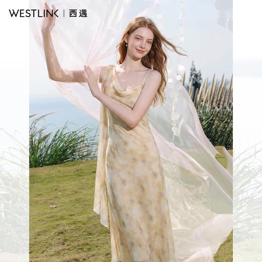西遇法式温柔修身显瘦碎花2026夏吊带连衣裙女海边度假风飘带长裙H0060365 商品图3