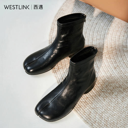 西遇分趾切尔西靴女2026新款秋季质感后拉链易穿个性复古时尚靴V0066645 商品图4