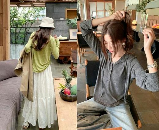 棉小梅！初秋花纱连帽针织帽衫｜牛油果绿显白，不挑身材，牛油果绿很提气色，上身显白，初秋单穿、内搭都合适 爆仓3-4天发货 商品图1
