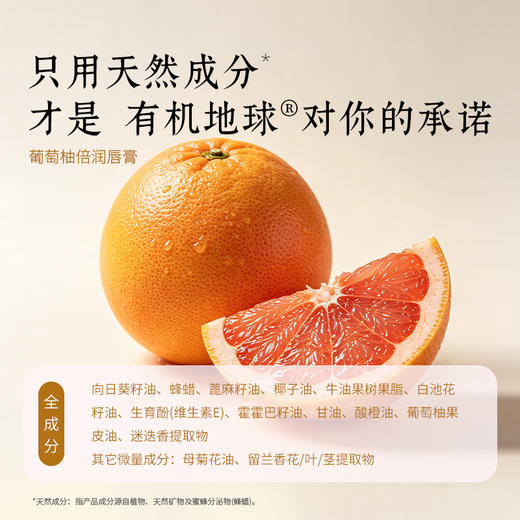 有机地球葡萄柚倍润唇膏10g植物保湿 商品图4