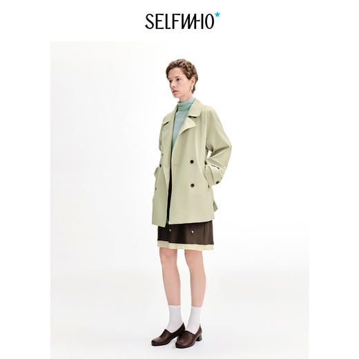 SELFWHO棉混纺复古翻领双排扣风衣女2026秋季新款防风中长款外套 商品图2