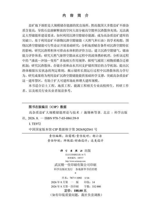 高杂质盐矿大规模储能理论与技术 施锡林等 9787030861399 商品图2