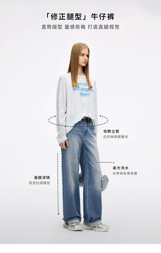 原单Miss复古洗水磨直筒牛仔裤090803 商品图5