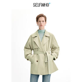 SELFWHO棉混纺复古翻领双排扣风衣女2026秋季新款防风中长款外套