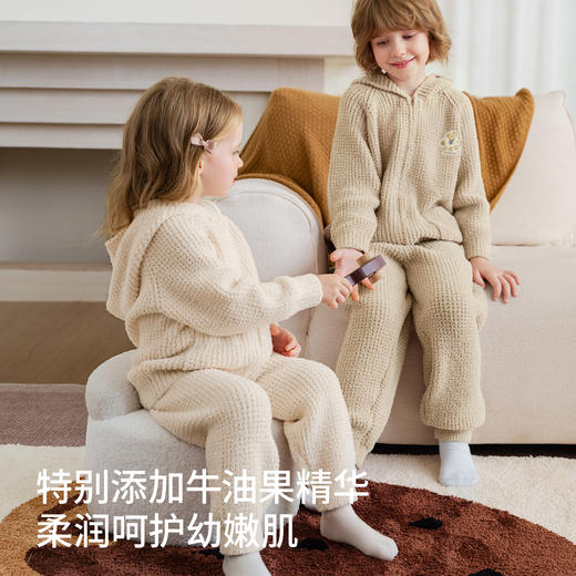 【宝宝服饰】嫚熙半边绒连帽儿童家居服套装秋冬儿童睡衣男童保暖抗静电新品 商品图4