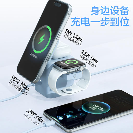 品胜 30W集合充电站套装 磁吸无线充 手机支架/支持手机耳机手表充电 商品图3