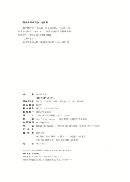 数字经济学  高等院校经济学管理学系列教材  杨仁发 马草原 主编 商品图2