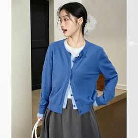 西遇温柔假两件开衫女2026秋新款圆领叠穿感宽松显瘦针织长袖上衣SS060890