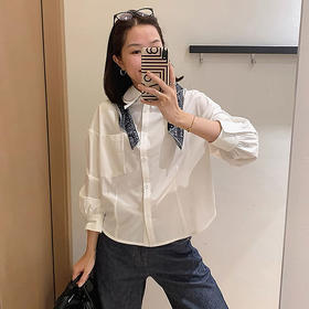 西遇丝巾装饰衬衫女2026秋季新款翻领收腰短款宽松通勤长袖上衣SS060892