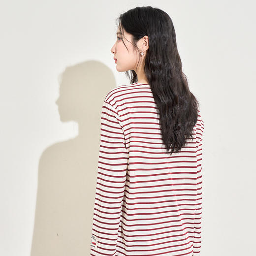 【限时秒杀】宽松休闲爱心刺绣条纹T恤女秋季慵懒百搭长袖上衣LCH42778 商品图2