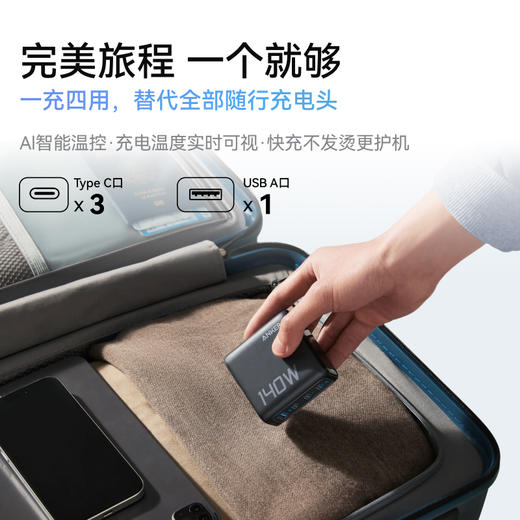 Anker安克 140W氮化镓充电器配线套装PD快充3C1A四口 适配苹果17小米华为 平板笔记本通用 A2697 商品图5