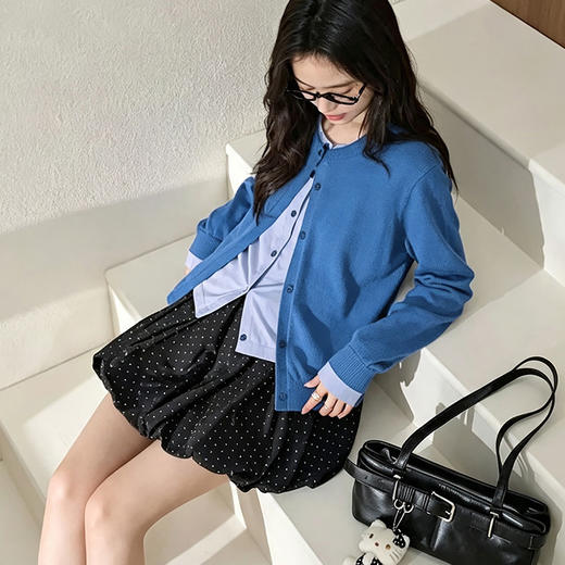 西遇温柔假两件开衫女2026秋新款圆领叠穿感宽松显瘦针织长袖上衣SS060890 商品图4
