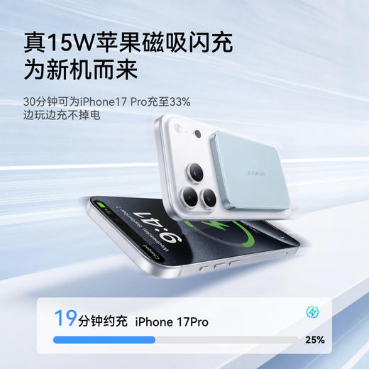 【新国标新品】Anker安克 Air+ 超薄磁吸充电宝 15W真无线快充 10000mAh 3C认证 可上飞机 A1113 商品图2