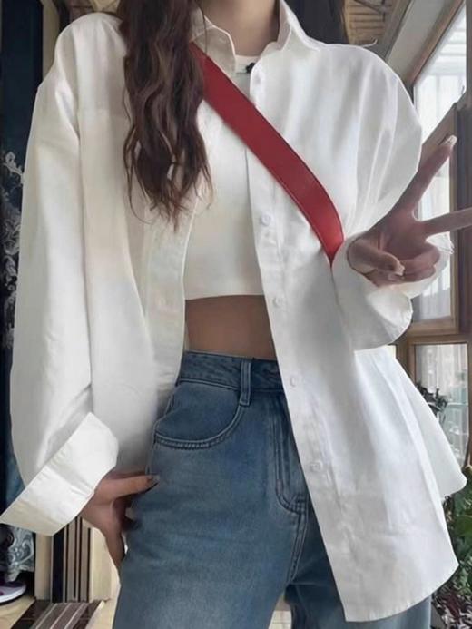 女式衬衫内搭叠穿上衣春秋韩系宽松防晒POLO领长袖衬衣外套S-XXL★娃娃优选 商品图2