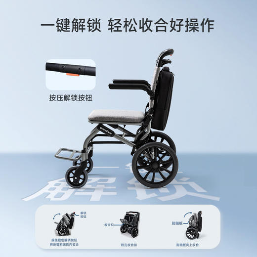 鱼跃轮椅车折叠轻便老人专用轻型瘫痪便携代步手动车小轮H083 商品图2