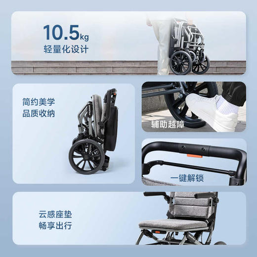鱼跃轮椅车折叠轻便老人专用轻型瘫痪便携代步手动车小轮H083 商品图1