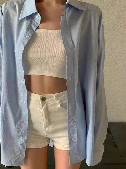 女式衬衫内搭叠穿上衣春秋韩系宽松防晒POLO领长袖衬衣外套S-XXL★娃娃优选 商品图4