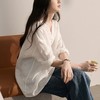 卷卷紫老钱风落肩袖宽松V领衬衣 苎麻混纺舒适亲肤透气 显瘦百搭松弛老钱感 商品缩略图4
