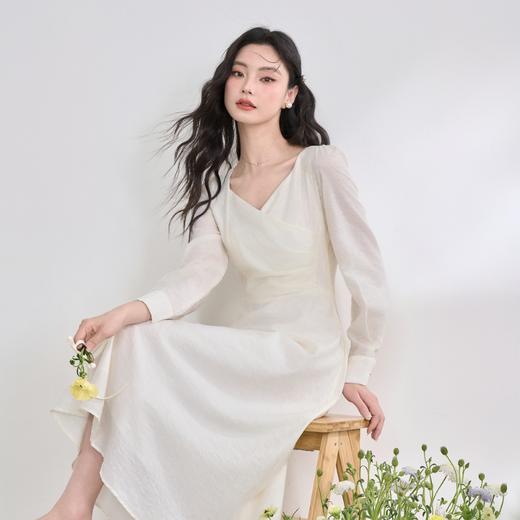 法式浪漫复古高级感方领长袖连衣裙女春季收腰伞摆连衣裙LXD50174 商品图2