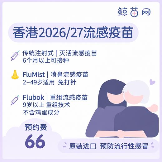 【香港🇭🇰Flu流感💉2026/27年度季節性流感疫苗】  原装进口三价｜传统注射式灭活｜鼻喷流感疫苗｜Flublok重组加强版 提供代订・代预约服务 商品图0