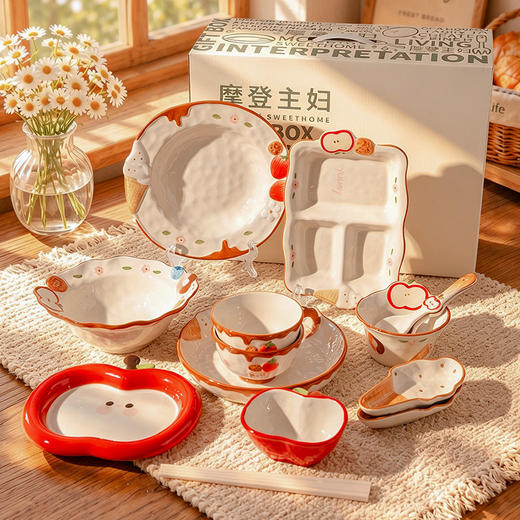 摩登主妇釉下彩可爱餐具套装碗盘家用2026新款一人食乔迁生日礼物 商品图4