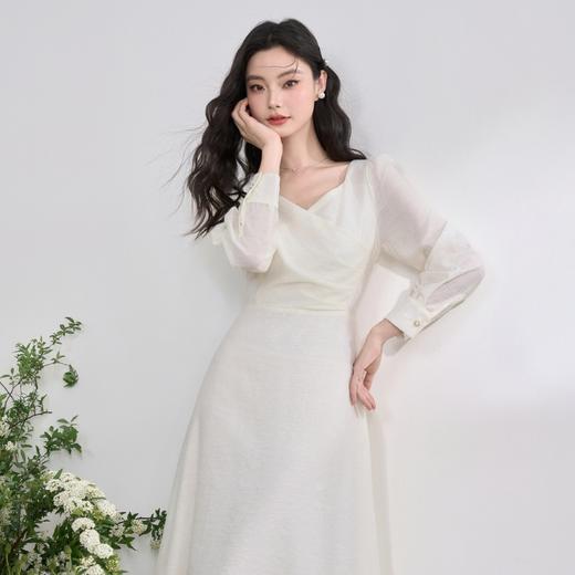 法式浪漫复古高级感方领长袖连衣裙女春季收腰伞摆连衣裙LXD50174 商品图4