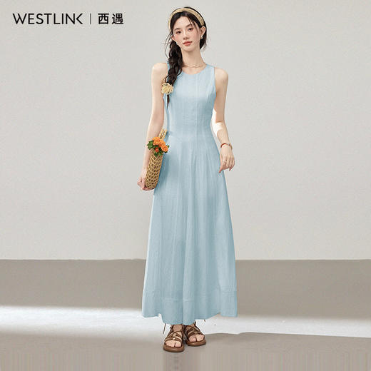 西遇白色无袖连衣裙女2026年夏季新款韩系清冷感修身气质A字长裙SS060403 商品图1