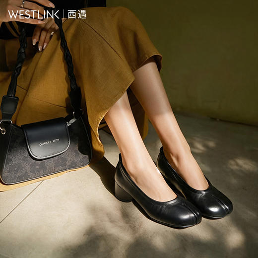 西遇假分趾单鞋女2026新款秋季圆头简约法式精致配裙子粗跟单鞋V2066666 商品图2
