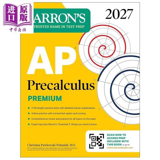 【中商原版】AP Precalculus Premium 2027 Prep Book with 3 Practice Tests + Comprehensive Review + Online Pr 商品图0