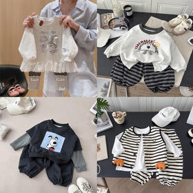 【3-5天发货】【39.9元/套起】儿童秋季套装卫衣条纹狗+黑色条纹裤男童女童休闲套