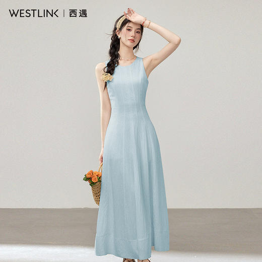 西遇白色无袖连衣裙女2026年夏季新款韩系清冷感修身气质A字长裙SS060403 商品图4