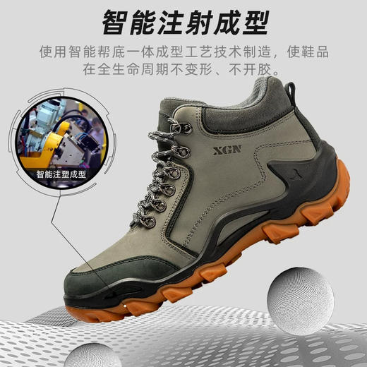 XGN小公牛 登山鞋男户外徒步鞋鞋透气防滑耐磨真皮中高帮鞋 峻峰 商品图1