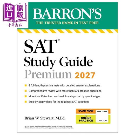 【中商原版】Barrons SAT Study Guide Premium 2027 3 Practice Tests + Comprehensive Review + Online Practice 商品图0
