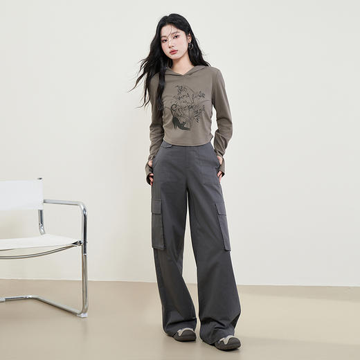 西遇美式连帽短款印花卫衣春季新款甜辣风长袖修身设计感上衣LXD55249 商品图1
