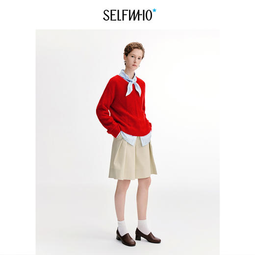 SELFWHO纯棉经典绑带领条纹衬衫女2026秋季新款宽松百搭长袖衬衣 商品图1