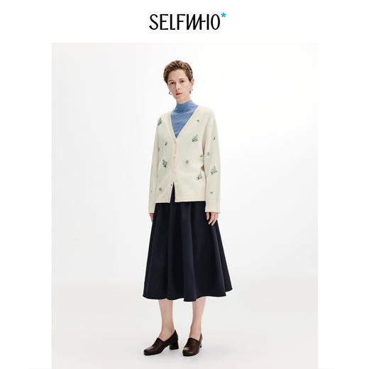 [张子枫同款]SELFWHO午夜蓝工装半身裙女秋季新款大摆中长款伞裙 商品图2