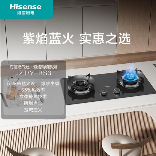 海信 液化气灶 JZY-BS3液化气 5.2kW猛火 65%热效率 二级能效 立体补氧技术 瞬燃点火 宽域控火 分体式易清洁燃烧器 聚能环锅架 热电偶熄火保护 可调节底壳 商品图0