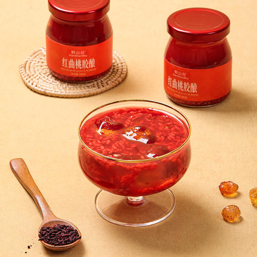 【开盖即食 弹牙爽滑】鲜山叔 红曲桃胶酿 鲜炖锁鲜工艺 锁住食材本味150克*8瓶/1箱 商品图0