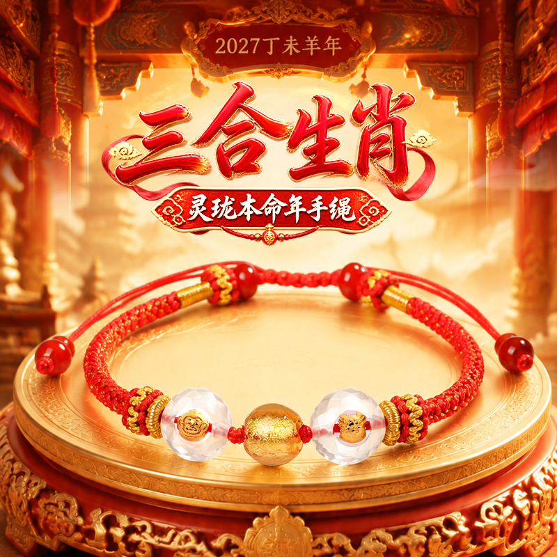 2027羊年 三合生肖本命年 化嵗红绳 羊牛狗鼠急需奉请【含师傅祈福，发货周期7-15天】