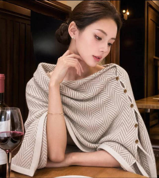 【一巾多用】伊泺杉 秋冬条纹钉扣斗篷披肩 针织料子软糯细腻 不扎皮肤 3色可选 商品图5