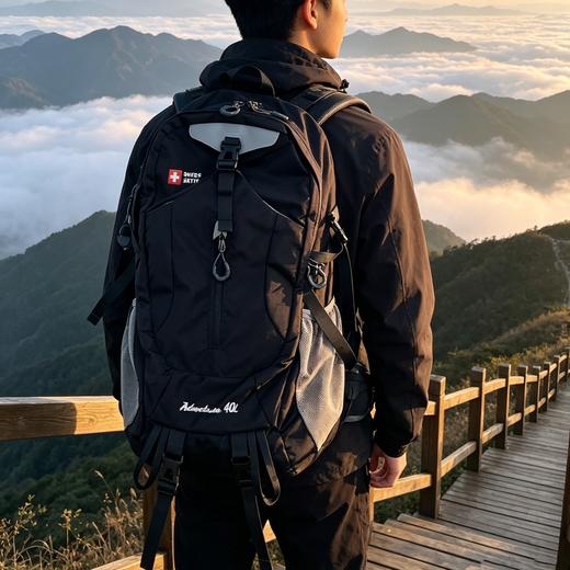 【防泼耐造 超强收纳 透气分离系统】瑞士军刀SWISS SKITIE 40L山系风格户外战术登山背包（送防雨罩） 商品图5