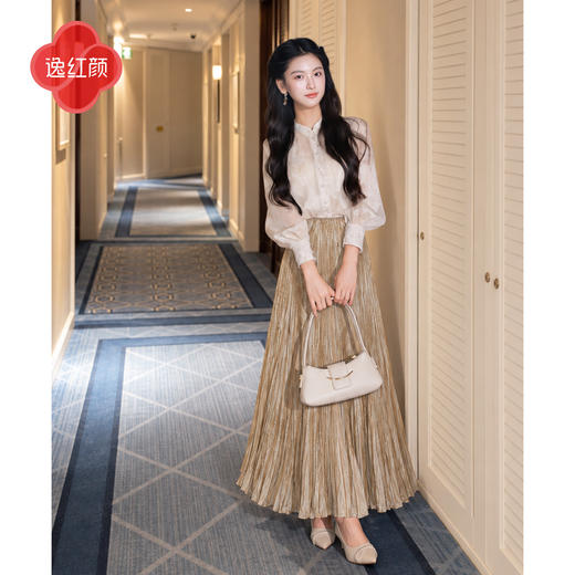 逸红颜《朵亦澜》26年秋新款松紧腰飘逸打褶氛围感柔光半身裙女 商品图1