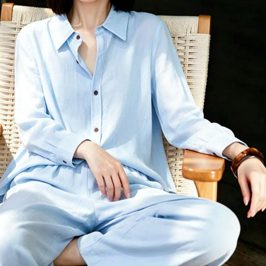 LONGNVFAIR冰川蓝亚麻天丝衬衫、长裤 | 今年夏秋穿冰川蓝，太法式了！【3-7天发货，周末顺延】 商品图1