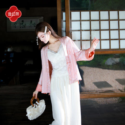 逸红颜《烟绫芍》26年秋新朦胧芙蓉提花人丝撞色翻袖新中式外搭女 商品图2