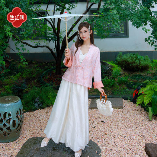 逸红颜《烟绫芍》26年秋新朦胧芙蓉提花人丝撞色翻袖新中式外搭女 商品图3