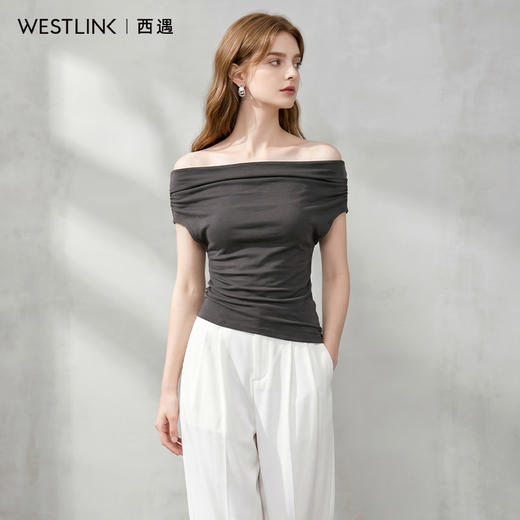 西遇韩版潮女时尚2026夏季小众斜边个性垂领打底无袖T恤修身上衣H0060308 商品图1