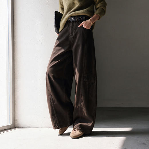 【限时秒杀】【100棉】2026秋美式复古宽松阔腿多口袋工装裤显瘦休闲裤百搭H2960620 商品图0