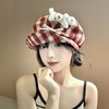 韩系氛围感满满！【不挑脸型，日常好搭】日系卡通小猫蝴蝶结格纹八角帽女春秋出游显脸小y2k复古贝雷帽子。wb 商品缩略图3