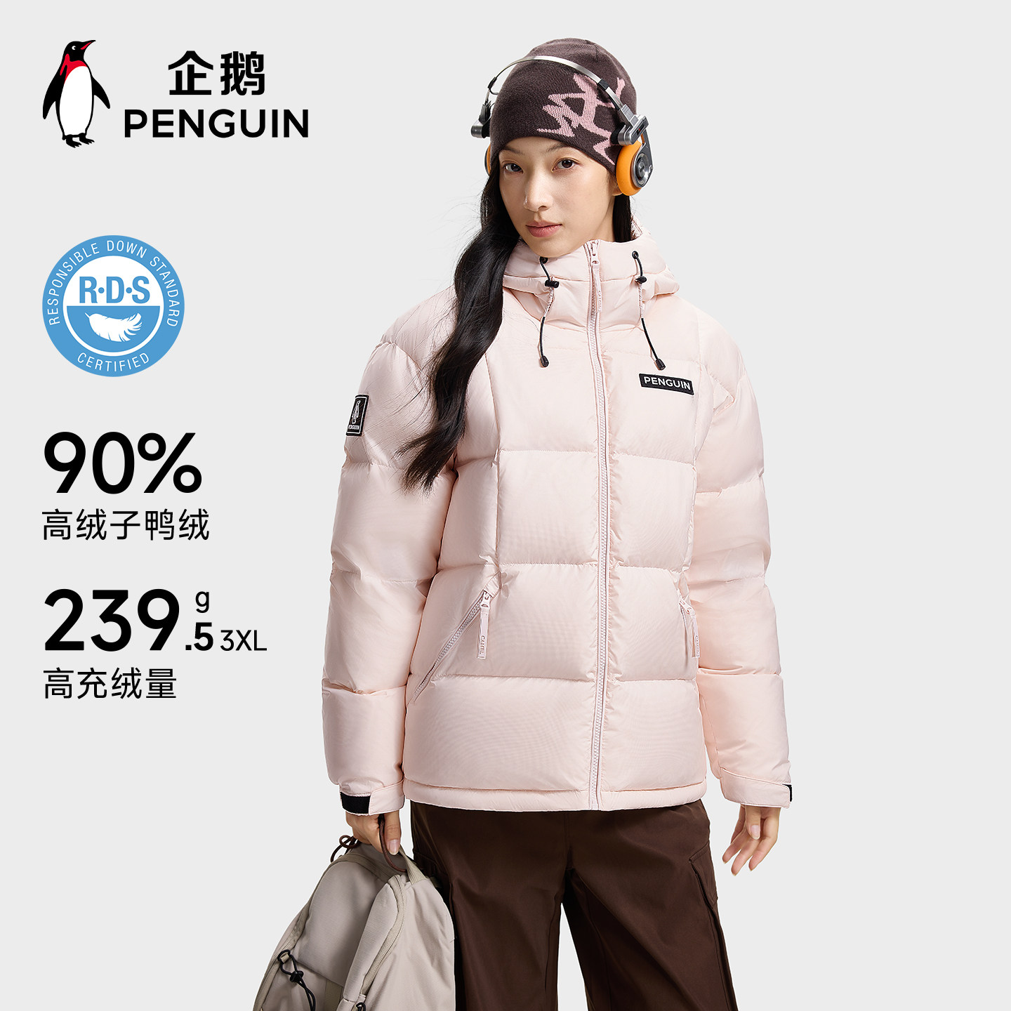 企鹅热能羽绒服男女2026冬季节新款情侣加厚保暖户外短款面包服  M34CR07725A